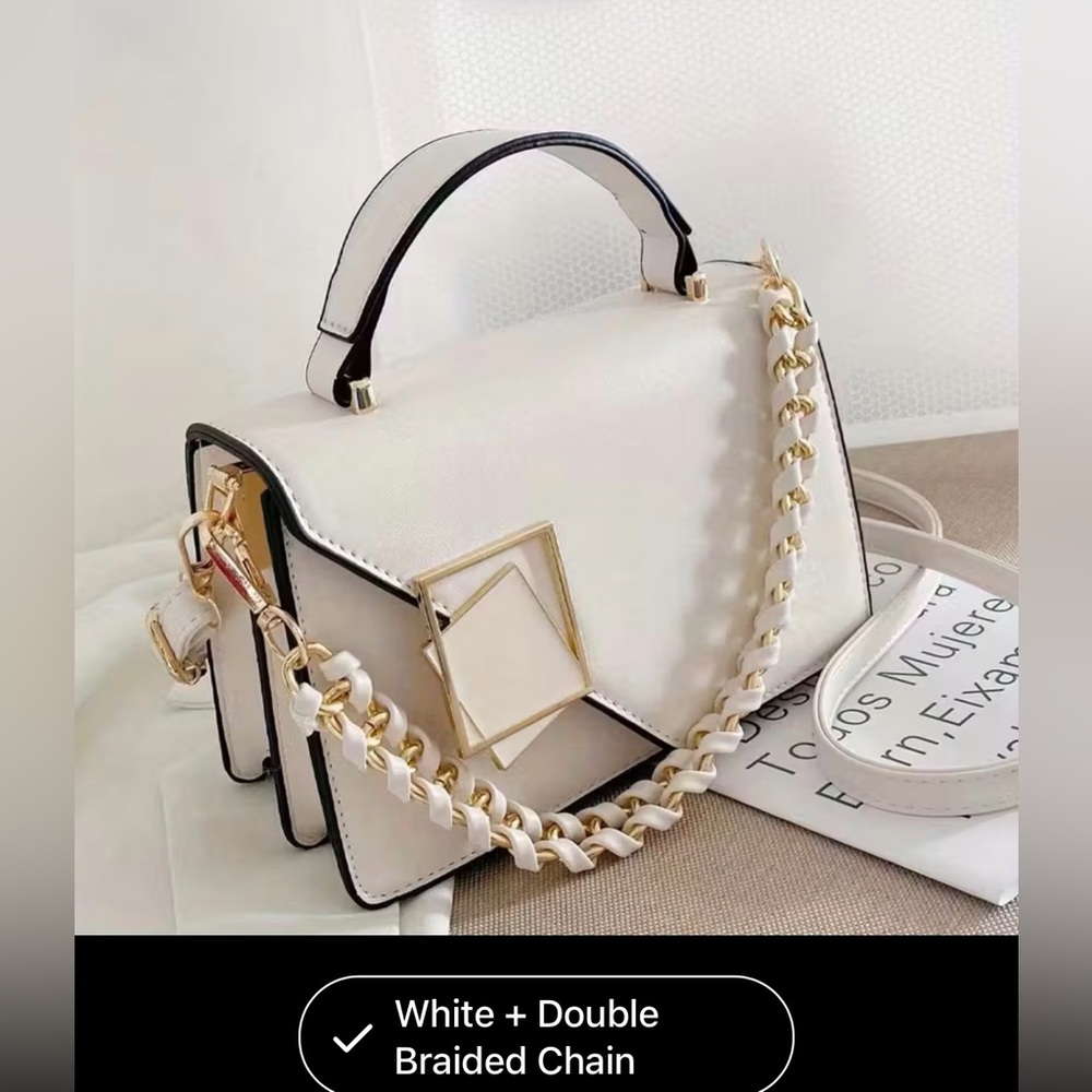 Elegant Chic Geometric White Buckle Vegan Leather Crossbody Shoulder Bag Purse